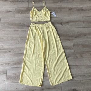 Sienna Sky 2 Piece Set Yellow Crop Top Wide Leg Pants Linen Outfit Women’s Large